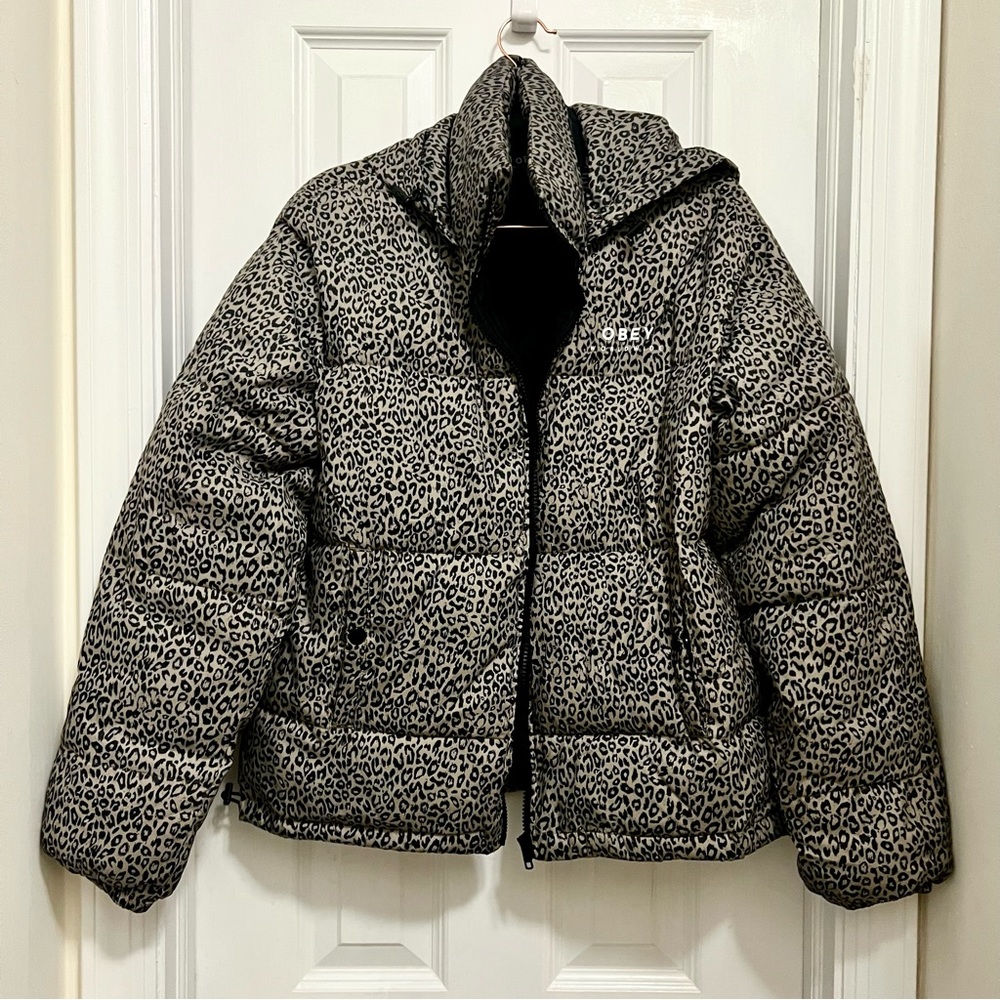 Obey Ruby Leopard Print Puffer Jacket | Size Small - image 3
